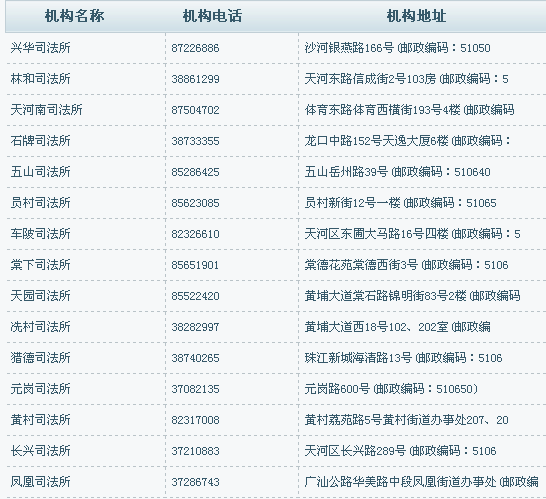 天河区司法局地址和电话